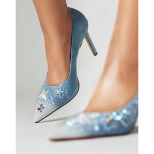 NEW Blue Jean Sparkly Rhinestone Star Embellished Denim Stiletto Heels